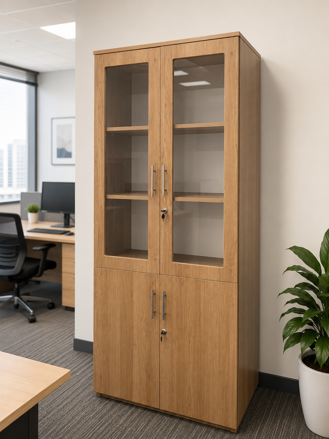 2 Door Filling Cabinet with Glass cut Swing Doors,800 x 400 x 2100H mm -Havard Cherry - Modern Filling Cabinets in Nairobi, Kenya