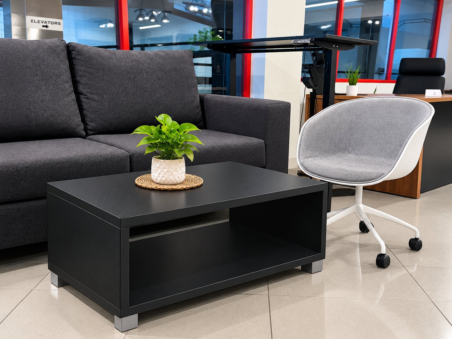 Cane Coffee Table 1200 x 600 x 450H mm,36mm Thick with Chrome Adjustable Legs - Modern Coffee Tables in Nairobi, Kenya