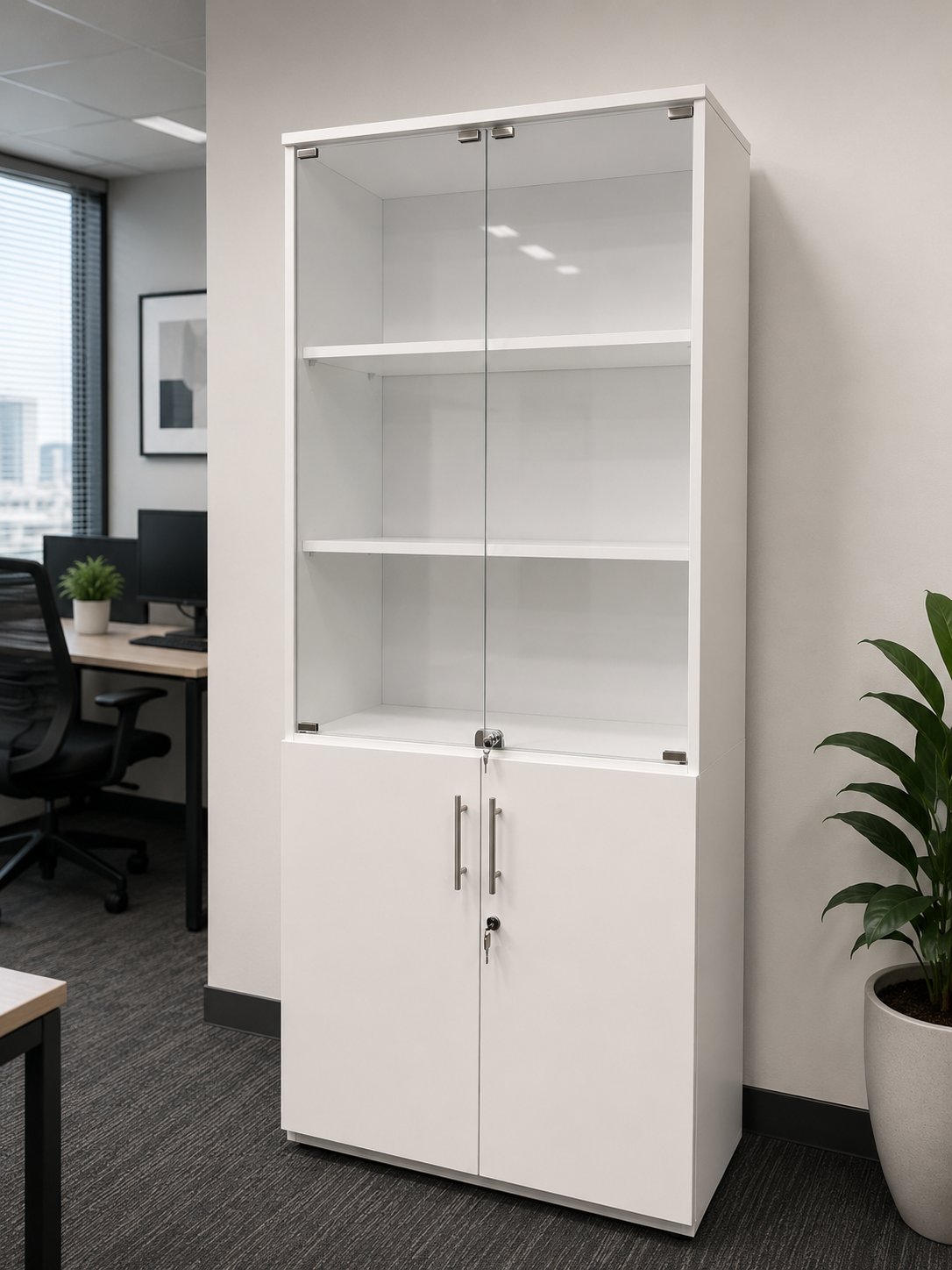 CG2074-Filing cabinet,with Glass Doors -800 x 400 x 2100H mm -White - Modern Filling Cabinets in Nairobi, Kenya